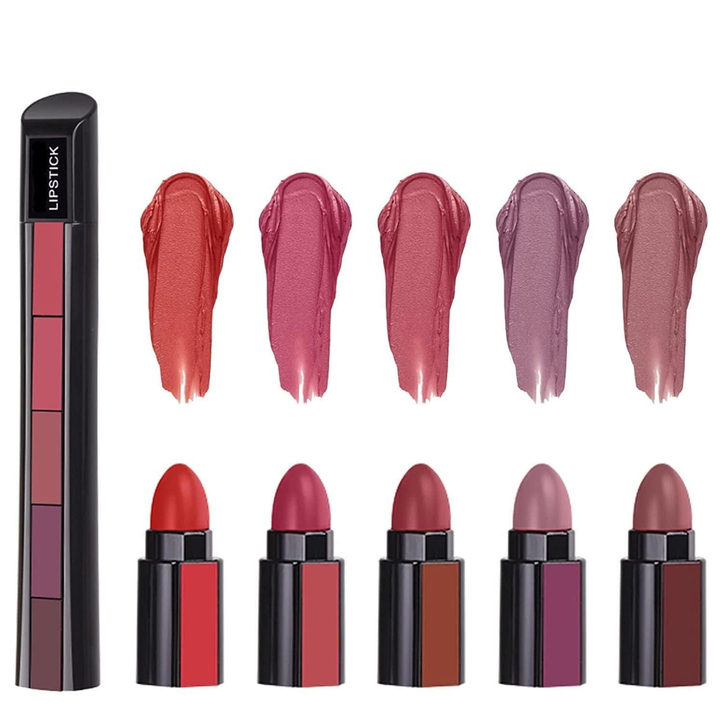 5 in 1 Lipsticks Combo Set, Red & Nude Edition