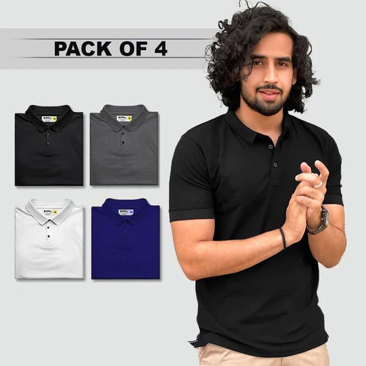 Solid Half Sleeves Mens Polo T-Shirt Pack Of 4