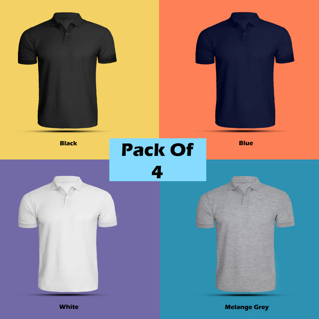 Solid Half Sleeves Mens Polo T-Shirt Pack Of 4